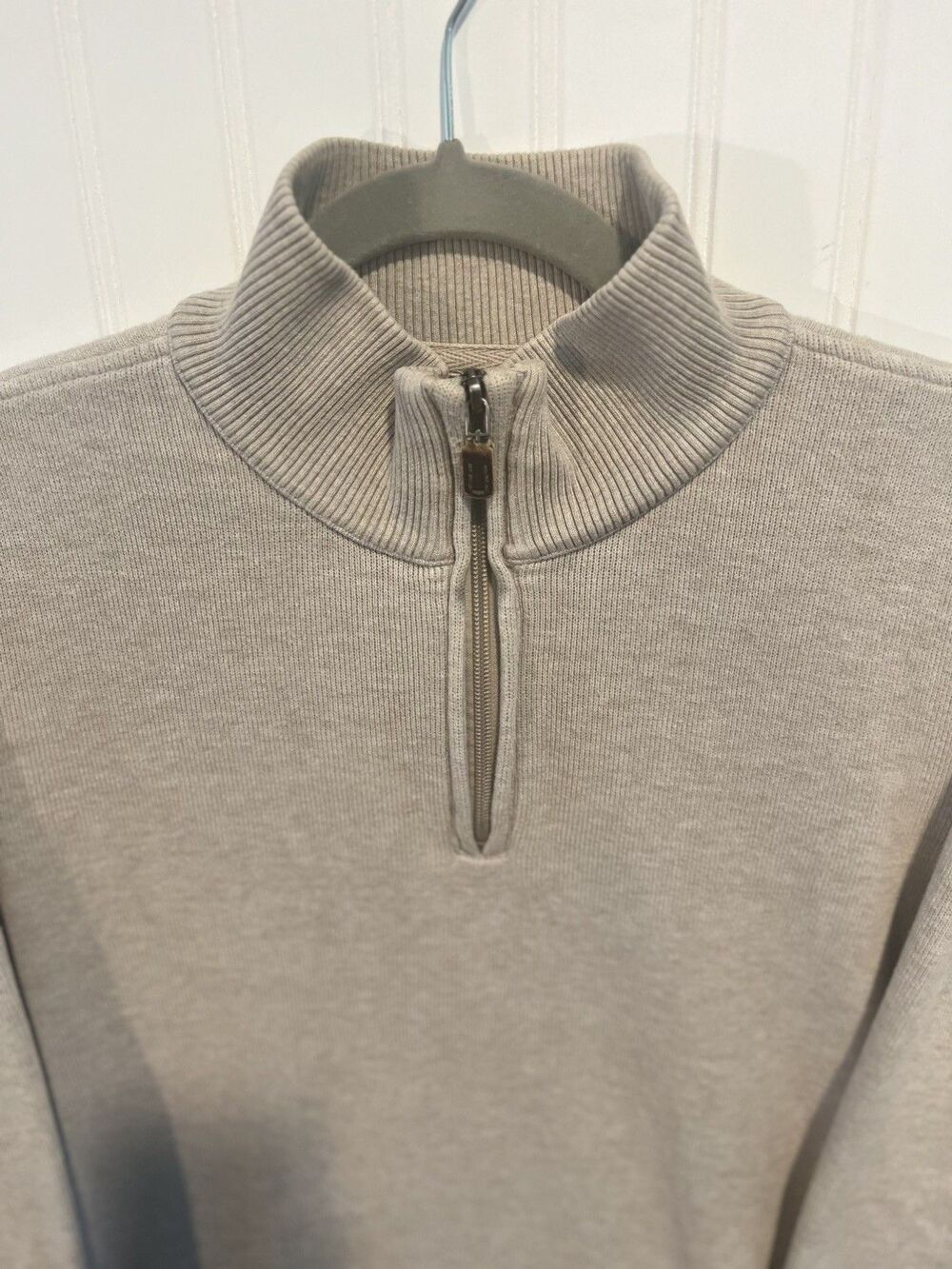 Eddie Bauer Men's Beige Quarter Zip Knit Pullover Preppy Sweater Cotton Medium